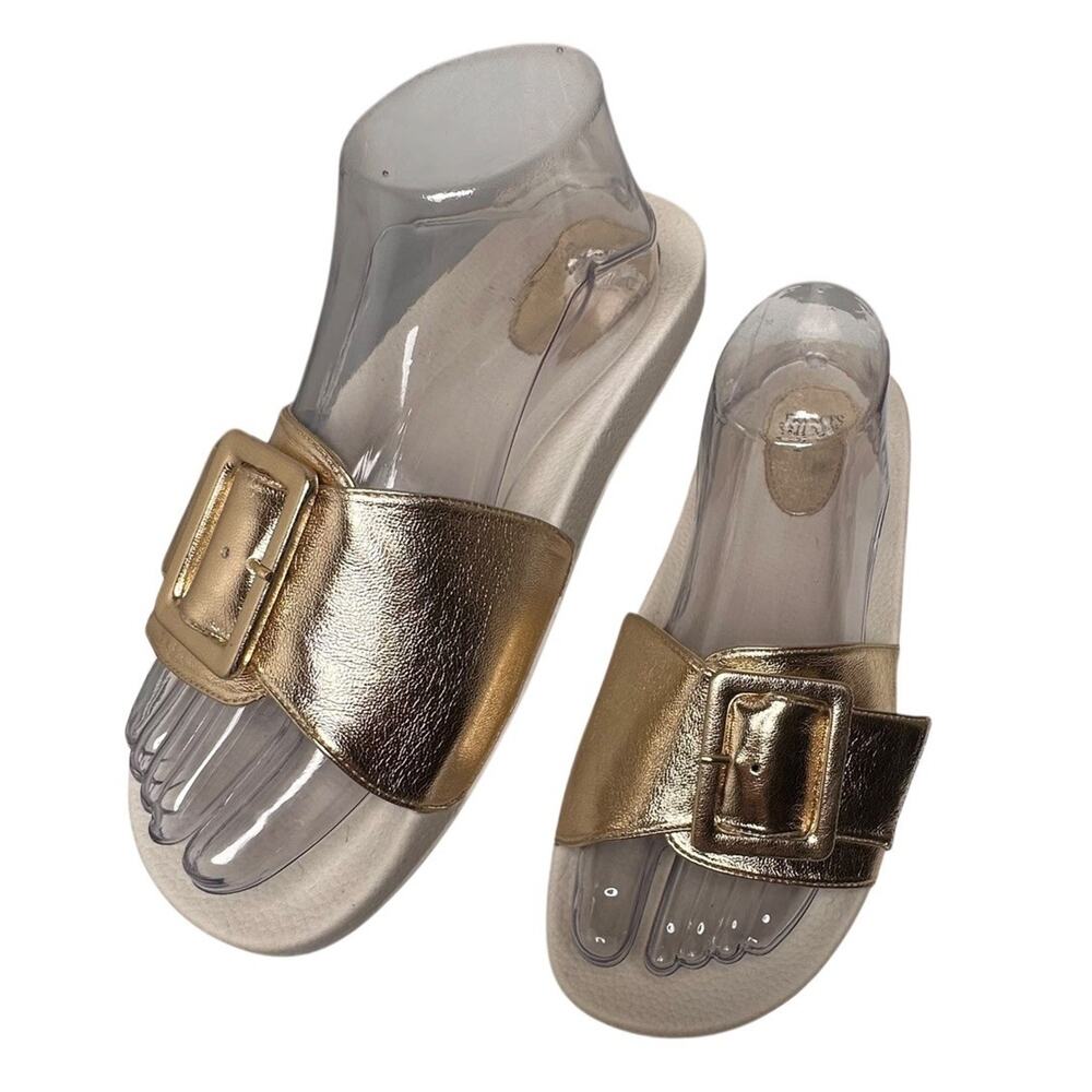 Frances Valentine Gold Slide Sandals